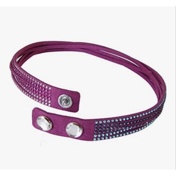 Swarovski Slake fuchsia Alcantara Suede and Crystal Wrap Bracelet with 2 Crystal - Picture 3 of 6